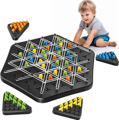 Produktbild von Interaktives Brettspiel Triggle, Taktikspiel mit Gummibändern, Kettendreieck Schach, Triggle Game Gummiband, Interaktives Steckspiel, Strategisches Denkspiel für die Ganze Familie