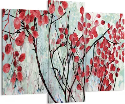 Produktbild von Bild auf Leinwand - Leinwandbild - 3 Teile - Rot Blätter Zweige - 130x100cm - Wand Bild - Wanddeko - Wandbilder - Leinwanddruck - Bilder - Wanddekoration - Leinwand bilder - Wandbild - CB130x100-4508