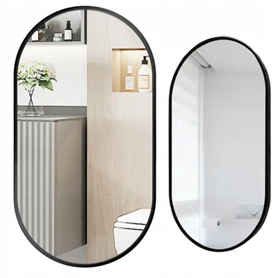 Immagine prodotto di Specchio ovale da bagno con cornice nera 75x40 cm