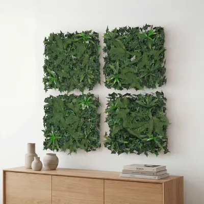 Obrázok produktu pre Nástenný panel HWC-O95, rastlinná nástenná dekorácia umelá rastlina, vnútorná/vonkajšia, 4x po 50x50cm = 1m² ~ papraď/ivka