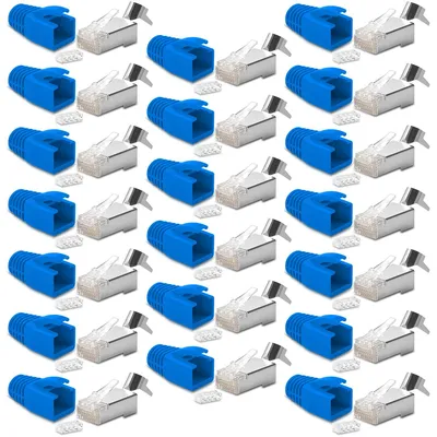 Produktbild von 20x CAT7 CAT6 CAT6A Netzwerkstecker RJ45 Stecker vergoldete Kontakte Knickschutz