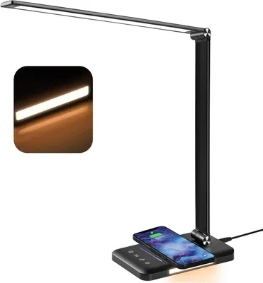 LED-Bürolampe mit kabellosem Laden, 10 Helligkeitsstufen, 5 Farben, dimmbar