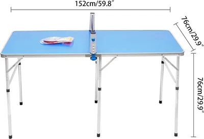 Immagine prodotto di Tavolo da ping pong pieghevole - Tavolo da tennis da tavolo - Con rete, racchette e 4 palline, per interni ed esterni, trasportabile, azzurro