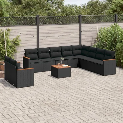 Produktbild von 11-tlg. Garten-Sofagarnitur - mit Kissen Schwarz Poly Rattan - Gartenmöbelset 3258520