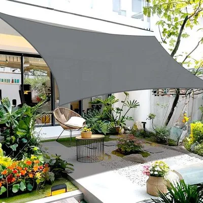 Productafbeelding van Ibenzoa® Zonnescherm, 2,5 x 2,5 m – HDPE, ademend (85%), UV-bescherming 80–90%, antraciet, roestvrijstalen (316) oogjes voor tuin en terras