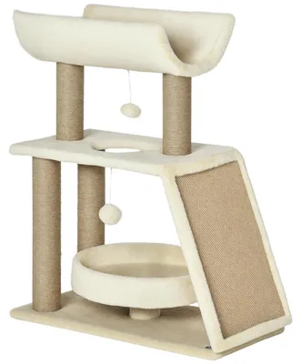 Produktbild von Katzenkratzbaum - Kratzsäule - 76 cm Hoch - 3 Ebenen - Holz - Mit Spielball, Liegefläche Und Kratzbrett