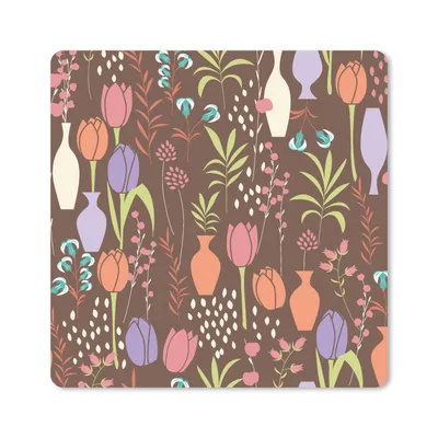 Produktbild von MuchoWow® Mauspad Mousepad Blumen - Vase - Muster 20x20 cm - Mousepads - Maus Mat - Pad - Mausunterlage - Desk Mat - Bureauartikeln