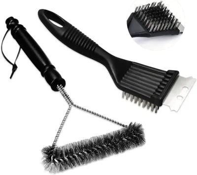 Produktbild von BBQ Reinigungsset, 2-in-1 Grillbürste mit Edelstahl-Schaber, 2 Stück, für Grill und Ofen