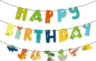 Image de Guirlande d'anniversaire sur le thème des dinosaures - Colorée - Décoration pour fêtes d'enfants - Multicolore - 1 pièce