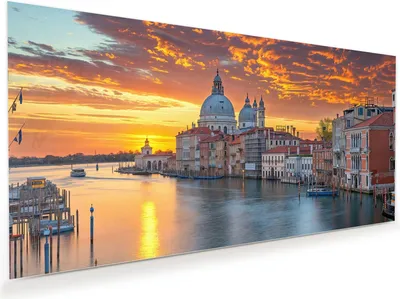 Produktbild von Glasbild 120x60cm in XXL für Wohnzimmer, Schlafzimmer Motiv Venedig bei Sonnenuntergang