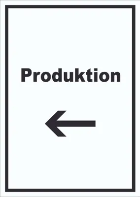 Produktbild von Produktion Schild mit Text und Richtungspfeil links Herstellung hochkant A1 (594x841mm)