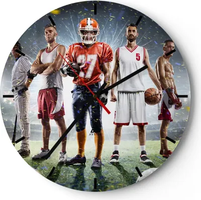 Produktbild von Wanduhr - Rund - Glasuhr - Sport Sportler - 30x30cm - Schleichendes Uhrwerk - Lautlos - zum Aufhängen bereit - Dekoration Modern - Wanddekoration aus Glas - C3AR30x30-3873
