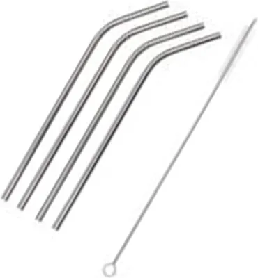 Produktbild von Edelstahl Trinkhalme 4er Set Silber Gebogen + Pinsel