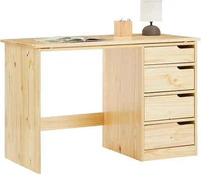 Produktbild von Kinderschreibtisch Emma aus Kiefer Massivholz, Natur - Schreibtisch mit neigungsverstellbarer Tischplatte, schöner Jugendschreibtisch mit 4 Schubladen