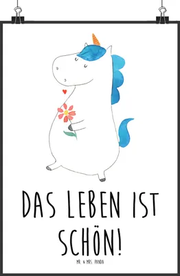 Produktbild von Mr. & Mrs. Panda Bild Einhorn Spaziergang DIN A1 - Weiß - Geschenk, Mutter, Unicorn, Freundin, Posterdruck, drucke, Blumen, Einhörner, Plakat, wanddeko, Wandbild
