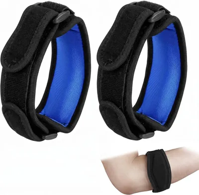 Imagen del producto de Soporte para el codo con almohadilla de compresión ajustable, 1 par, para epicondilitis (codo de tenista) y epitrocleitis (codo de golfista)