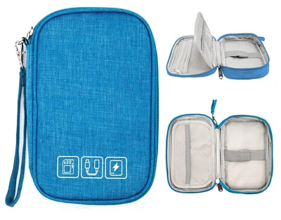 Image de Pochette organisateur de câbles - Imperméable - Bleu clair - 19 x 12 x 3,5 cm - Pour voyage et bureau