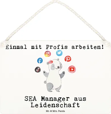 Produktbild von Mr. & Mrs. Panda Schild SEA Manager Leidenschaft DIN A6 - Weiß - Geschenk, holzbild, Suchmaschinenmarketing, wandtafel, Suchmaschinenwerbung, Türschild, Deko Wandbild