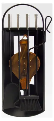 Produktbild von Kamin-Zubehörset mit Blechbogen, rostfreier Edelstahl und Blasebalg, 68 x 23 x 14 cm, Schwarz