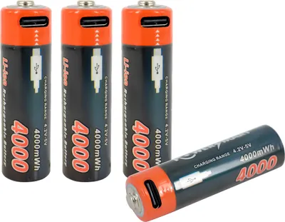 Obrázek produktu pro PowerSmart 4x USB 4000 mWh AA lithium-iontová dobíjecí baterie, lithium-iontové články typu C, 1,5 V