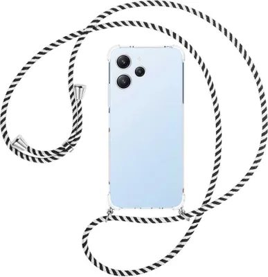 Produktbild von Handykette Backcover-Schutzhülle mit Band (Metall silberfarben) für Xiaomi Redmi 12 (6.79'') - schwarz/weiß gestreift