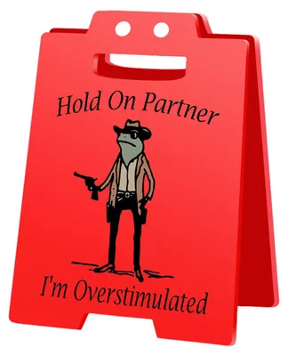 Produktbild von 1/2/3 Stück „Vorsicht Überreizung“-Tischschild „Cowboy-Frosch“ – „Halt durch, Partner, ich bin überreizt“ – Mini-Tischschild für Zuhause oder Büro – Scherzartikel für Kollegen