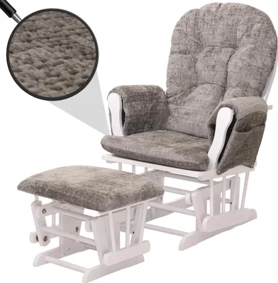 Obrázok produktu pre Relaxačné kreslo HWC-C76, hojdacie kreslo s taburetom látka šenil (465g/m²) Oeko-Tex ~ svetlosivá, biely rám