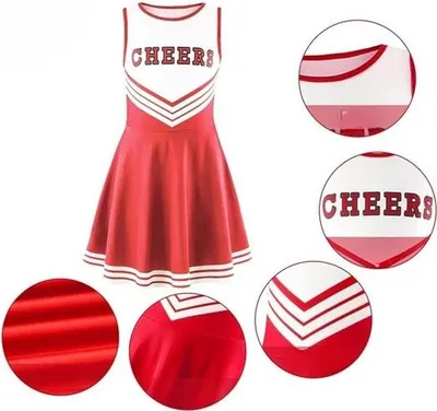 Immagine prodotto di Costume da cheerleader rosso - Pompoms - Abito sportivo - Accessori - Trendy e confortevole - Carnevale