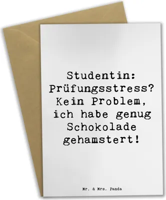 Produktbild von Mr. & Mrs. Panda Grußkarte Spruch Studentin Schokoladenliebe - Weiß - Geschenk, Beruf, weihnachtskarten, Inspiration, Berufsliebe, hochzeitskarten, Hochschulalltag