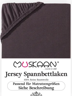 Produktbild von Müskaan Jersey Spannbettlaken 120x200 - 130x200 cm braun bis 22cm Matratzenhöhe Gummizug Bettlaken 100% Baumwolle
