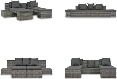 Produktbild von vidaXL 4 tlg. Garten Sofagarnitur mit Kissen Grau Poly Rattan - Gartensofa-Set - Gartensofa-Sets - Sofa-Set - Sofa-Sets