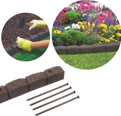 Produktbild von Gartenpalisade Rasenkante Beeteinfassung Beetumrandung 120 cm + 4 Bodenanker Gummi Beetkante