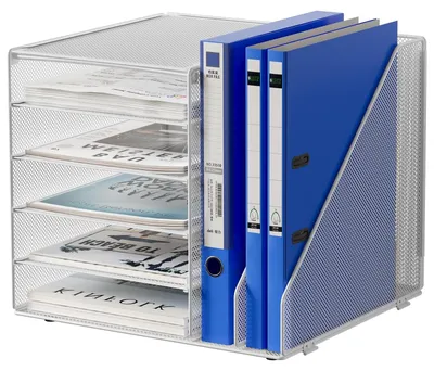 Image de Organisateur de bureau en métal avec 7 compartiments pour ranger papiers et magazines