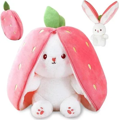 Produktbild von Plüsch-Kaninchen mit Erdbeeren, süßes Spielzeug für Kinder