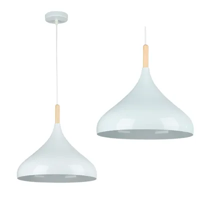 Produktbild von MasterLED Hängelampe MIKO E27 Weiß & Holz | Deckenlampe Retro Design | Pendelleuchte Ø32cm, 1m Kabel