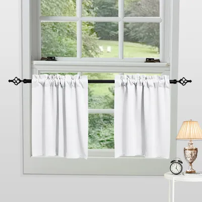Produktbild von 2 Stück Scheibengardinen Verdunkelungs Vorhänge Bistrogardine Kurz Vorhang Gardinen für Küche Wohnzimmer Schlafzimmer, B85xH91cm, Weiß
