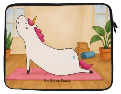 Produktbild von Mr. & Mrs. Panda Computertasche Einhorn Yoga Design 20 x 28 cm - Weiß - Geschenk, Laptop Case, Sleeve, Sport, Entspannung, Tasche, Laptoptasche, Unicorn, Hülle, Joga