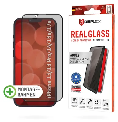 Zdjęcie produktu dla Displex 01706, Apple, iPhone 13/13 Pro/14/16e/17e, Aplikacja na sucho, Odporny na uderzenia, Odporny na zadrapania, Odporny na kurz, Przezroczysty, 1 szt.