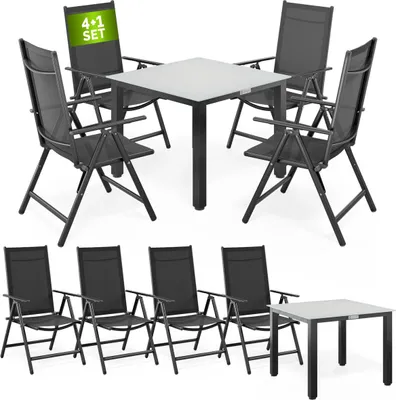 Produktbild von CASARIA® Gartenmöbel Set 4 Stühle mit Tisch 90x90cm Aluminium Sicherheitsglas Wetterfest Klappbar Modern Terrasse Balkon Möbel Sitzgruppe Garnitur Bern