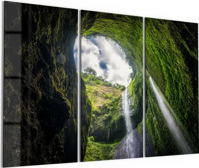 Produktbild von DEQORI Glasbild Echtglas 3x50x100 cm 'Höchster Wasserfall Javas' Wandbilder XXL groß