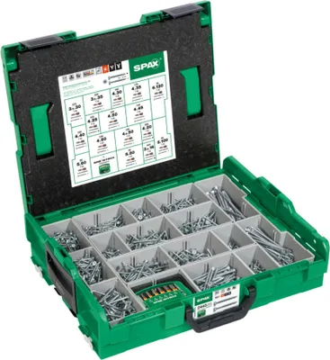 Obrázek produktu pro SPAX® Sada montážních šroubů 2446 ks s 16 rozměry, se zápustnou hlavou, T-STAR plus, 4CUT, WIROX v L-Boxu ( 5000009161019 )