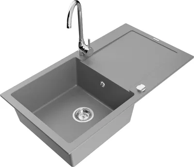 Produktbild von Mexen Leo 1 Becken-Granitspüle mit Abtropffläche und Mischbatterie Telma, Grau - 6501-71-670200-00