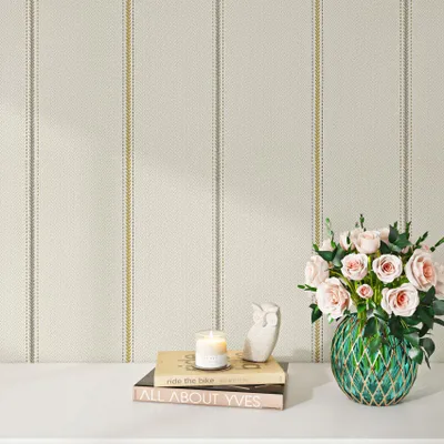 Productafbeelding van Beige zelfklevende behangfolie, visgraatmotief, 40 cm x 10 meter - Meubelfolie en wanddecoratie