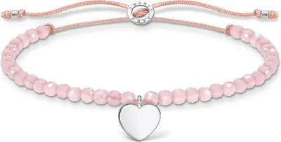 Produktbild von Thomas Sabo Herzarmband aus Textil mit Rosenquarzperlen