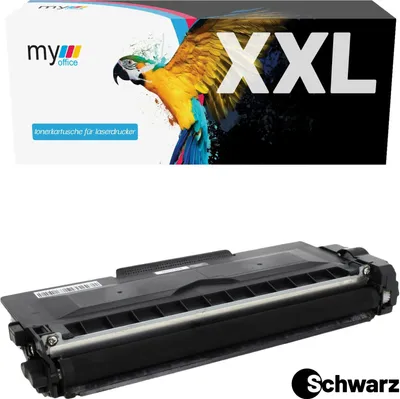 A product shot of a toner cartridge box and the toner cartridge itself.