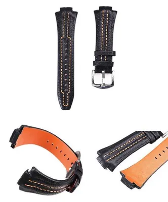 Produktbild von Lederband 15x27mm für Sportuhr mit Werkzeugmotiv/ schwarz-orange Fäden