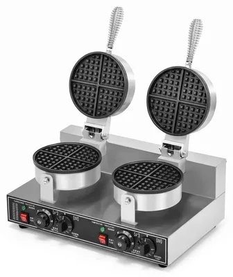 Produktbild von Rundes belgisches Waffeleisen - Gewerbliche Waffelmaschine - Doppeltes Backgehäuse - 1200 W - Antihaftbeschichtung - Temperatur- und Zeiteinstellung - 220–240 V EU-Stecker