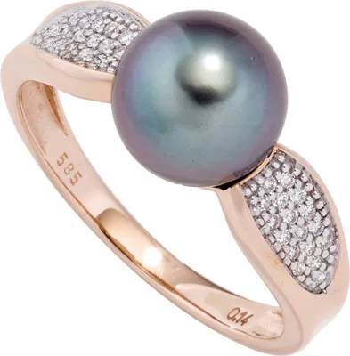 Produktbild von JOBO Damen Ring 585 Rotgold 1 Tahiti Perle 34 Diamanten Brillanten Perlenring Größe 50