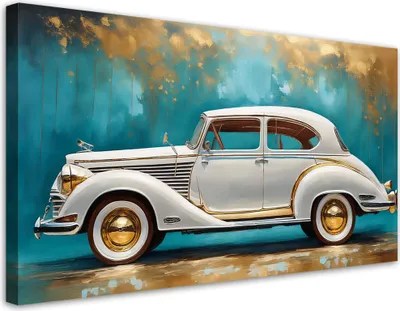 Produktbild von Leinwandbild Oldtimer Retro Türkis Hintergrund 100x50 Feeby Türkis bild für die wand bereit zum aufhängen