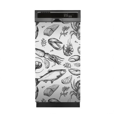 Produktbild von Magnete Dekorative 45x80 cm Küche Magnetmatte Spülmaschine - Handgezeichnete Meeresfrüchte